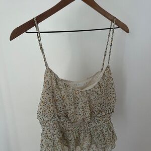 ASTR The Label Floral Smocked Peplum Sleeveless Cropped Flirty Womens Top Size L